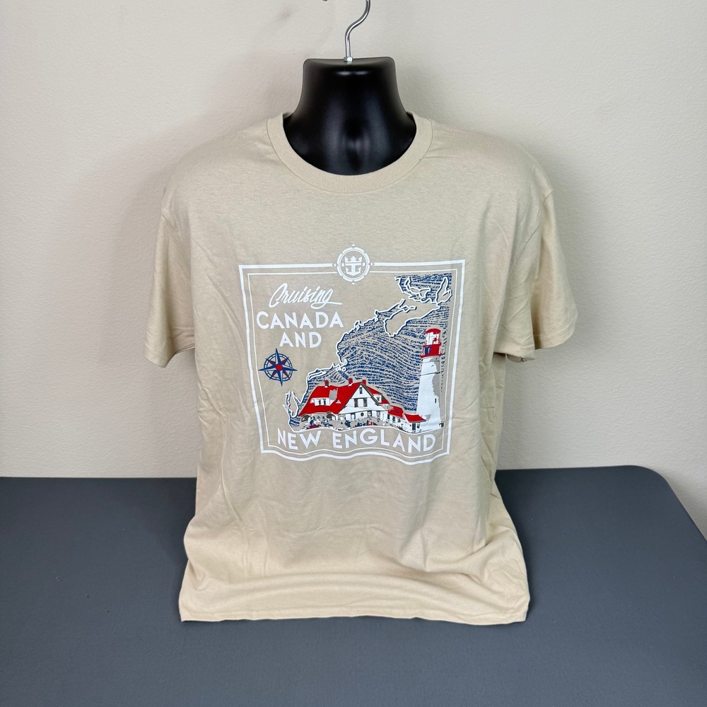 Gildan T-Shirt Men Large Cruising Canada New England Royal Caribbean Graph FLAW - Picture 2 of 6